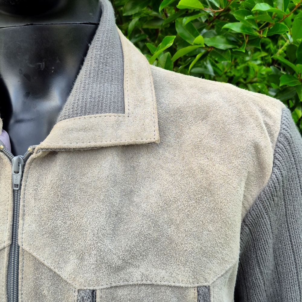 Chartwell (Korea) Men's Vintage 60's Genuine Suede Leather Knit Full Zip Jacket